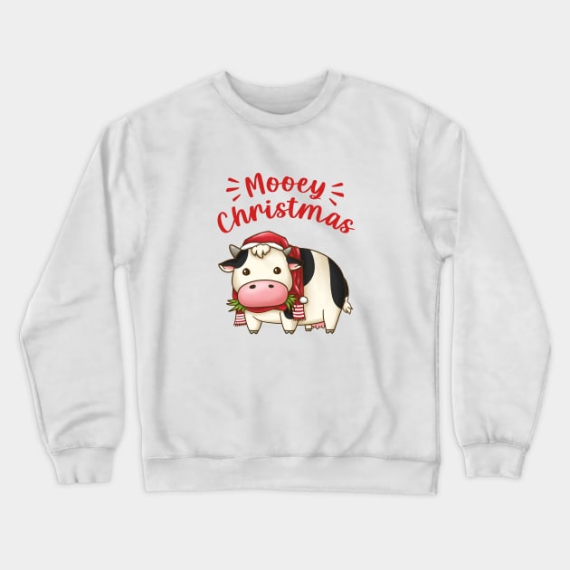 Mooey Christmas Cow in Santa Hat Crewneck Sweatshirt by Takeda_Art